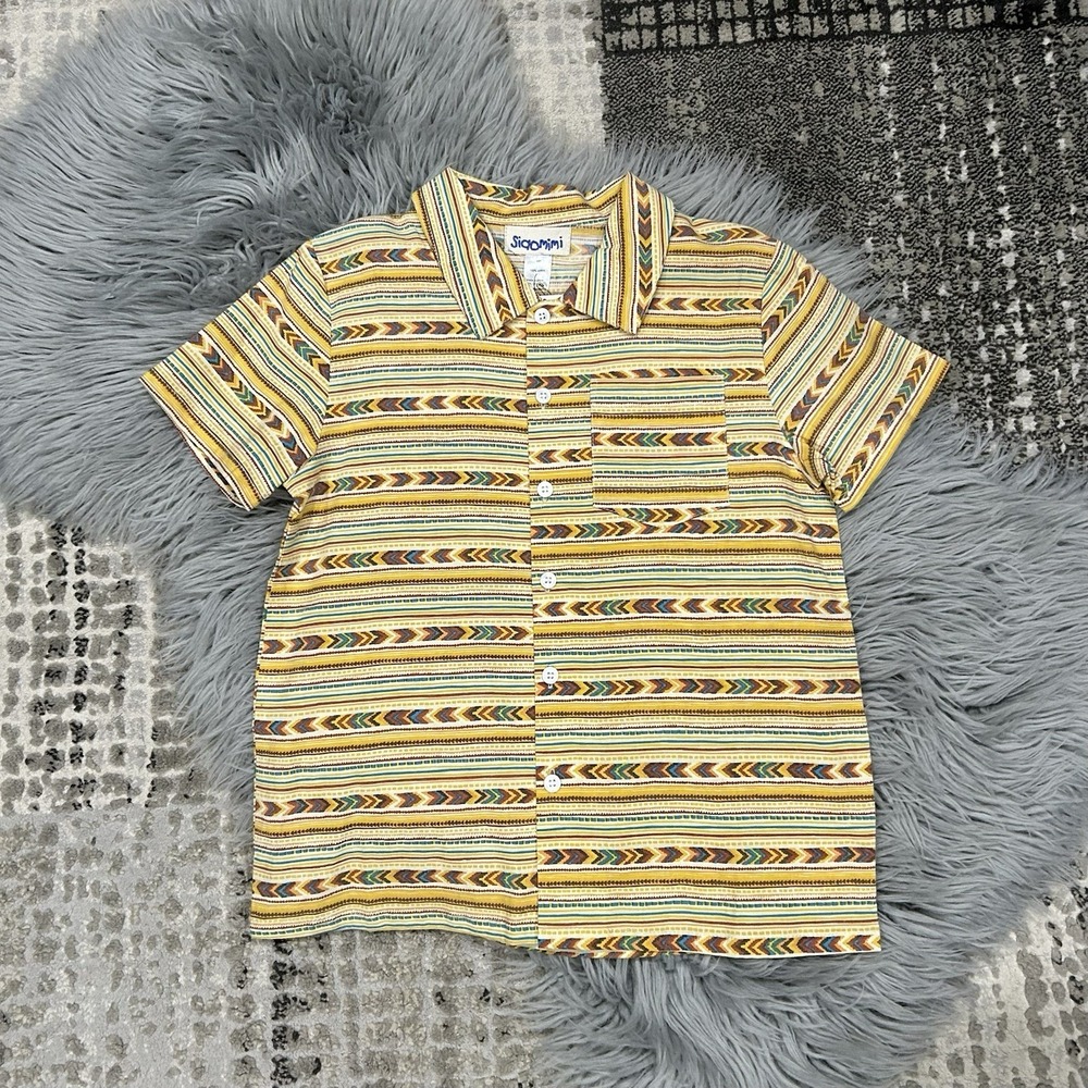 Siaomimi Boys Short Sleeve Mustard Aztec Button Downcollared Shirt Size‎ 12Y $62